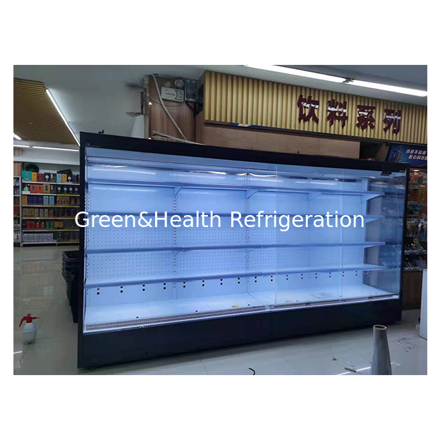 Refrigerador de almacenamiento de supermercado/tienda de frutas/verduras/bebidas, congelador de gabinete abierto en ángulo recto
