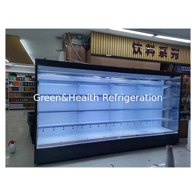 Congelador abierto refrigerado para supermercado de cinco pisos y ángulo recto para frutas/verduras/leche