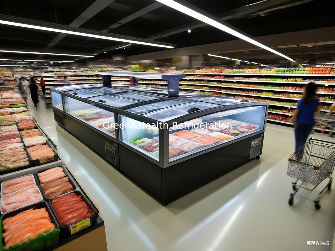 Puerta de vidrio panorámica corrediza Congelador de isla de supermercado Gran capacidad Congelador de cofre para exhibición de alimentos congelados