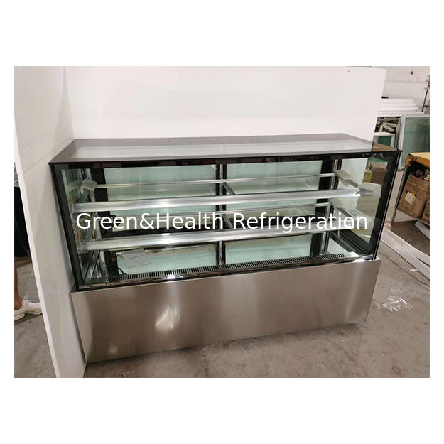 Expositor refrigerado de pasteles de acero inoxidable en ángulo recto para supermercados/tiendas