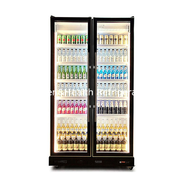 Múltiples luces LED Dos puertas de vidrio Refrigeración de bebidas y alcohol Congelador de exhibición