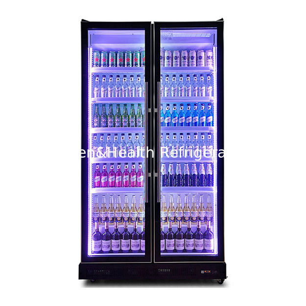 Múltiples luces LED Dos puertas de vidrio Refrigeración de bebidas y alcohol Congelador de exhibición