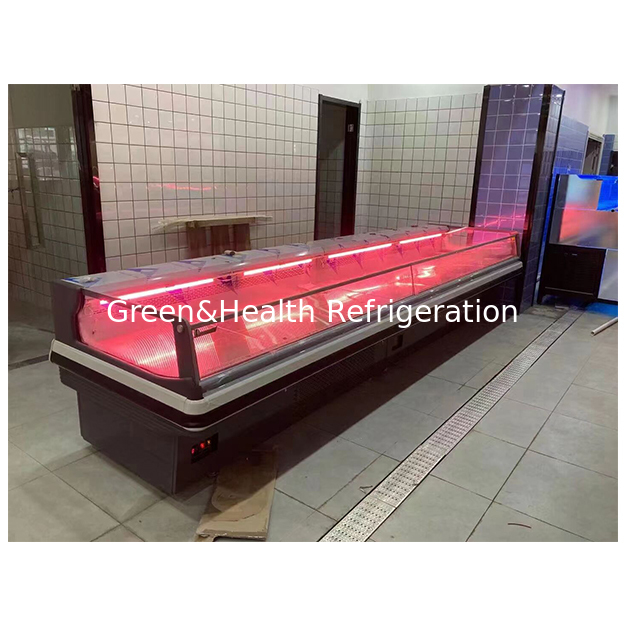 Los supermercados comerciales horizontales utilizan refrigeradores de estilo europeo para almacenar carne fresca