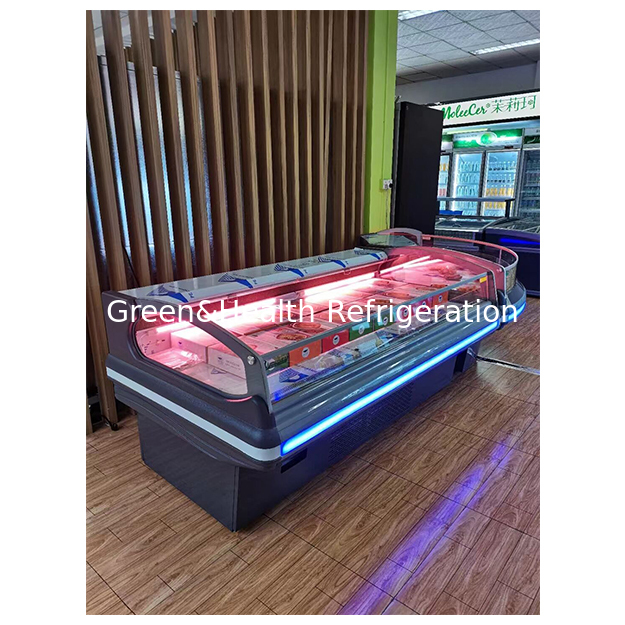 Los supermercados comerciales horizontales utilizan refrigeradores de estilo europeo para almacenar carne fresca