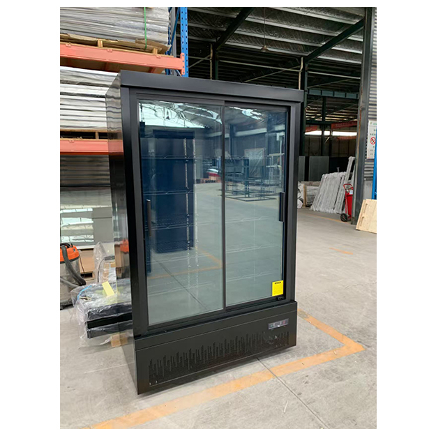 Puerta de vidrio múltiple tipo empujar-tirar, unidad inferior negra comercial para supermercado, refrigerador exhibidor congelador