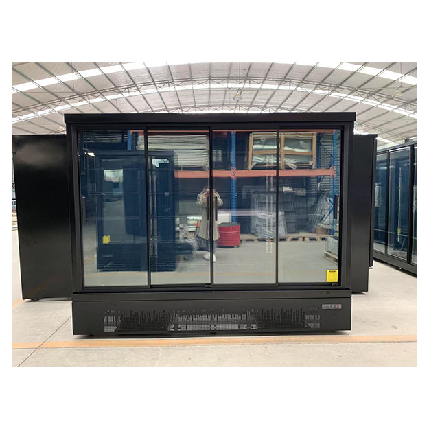 Puerta de vidrio múltiple tipo empujar-tirar, unidad inferior negra comercial para supermercado, refrigerador exhibidor congelador