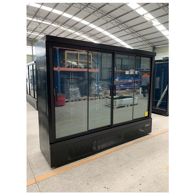 Puerta de vidrio múltiple tipo empujar-tirar, unidad inferior negra comercial para supermercado, refrigerador exhibidor congelador