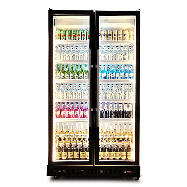 Vertical Dos puertas de vidrio Luzes LED múltiples Vino y Bebidas Display de refrigeración Congelador