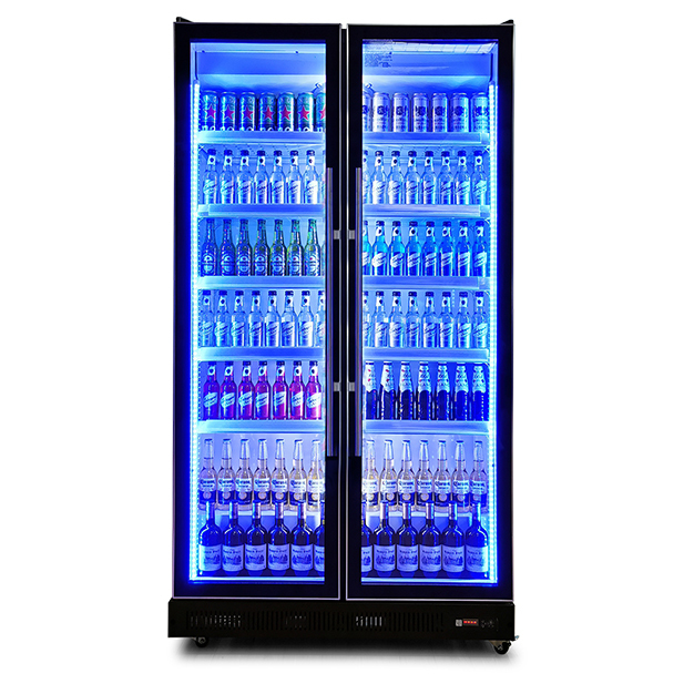 Vertical Dos puertas de vidrio Luzes LED múltiples Vino y Bebidas Display de refrigeración Congelador