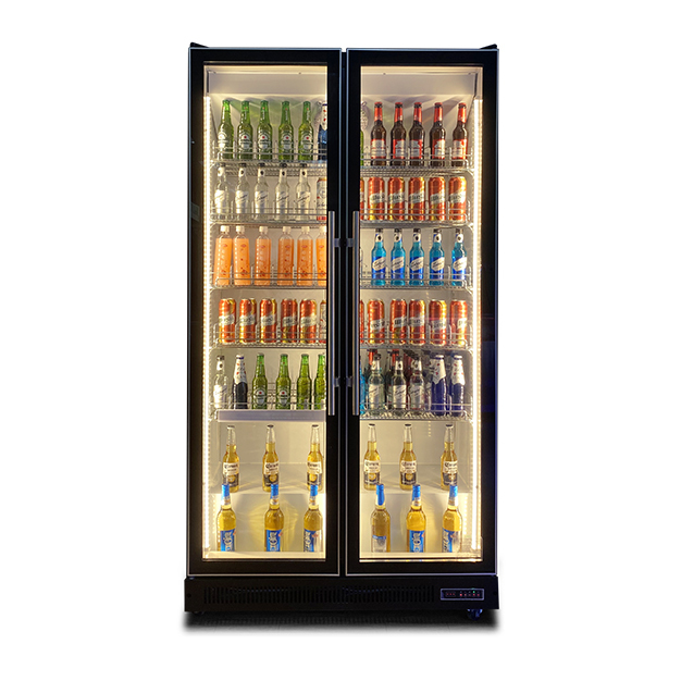 Vertical Dos puertas de vidrio Luzes LED múltiples Vino y Bebidas Display de refrigeración Congelador