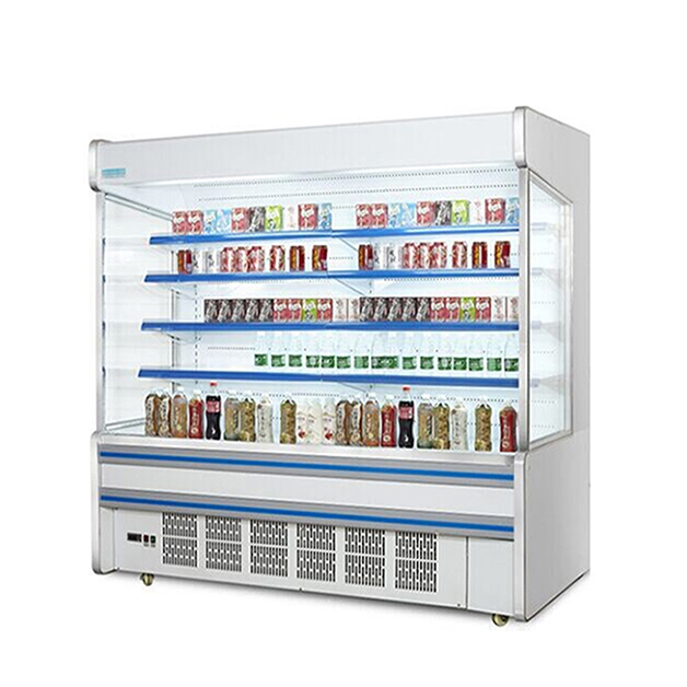 Congelador tipo abierto con compresor incorporado para supermercado, múltiples estantes