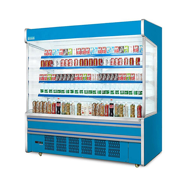 Congelador tipo abierto con compresor incorporado para supermercado, múltiples estantes