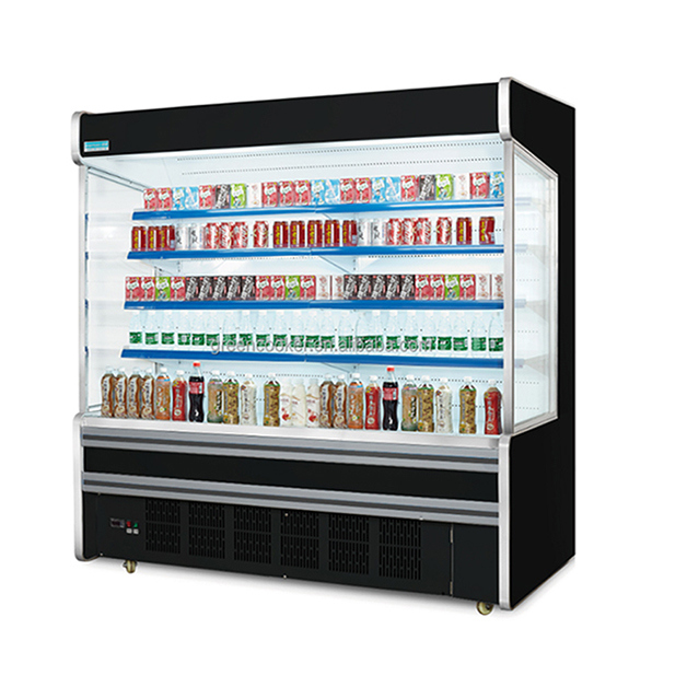 Congelador tipo abierto con compresor incorporado para supermercado, múltiples estantes