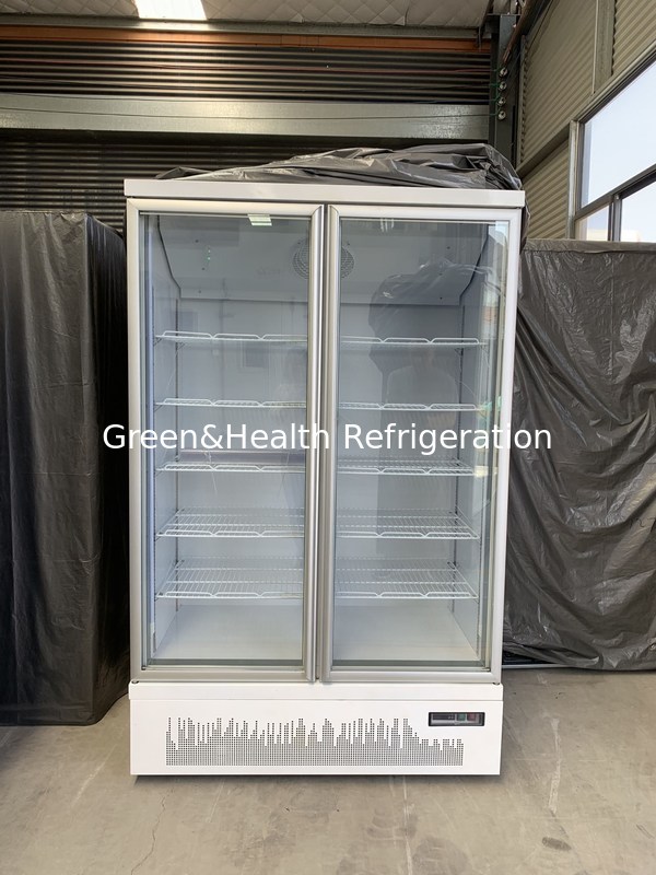 Refrigerador vertical comercial de 2 puertas de vidrio, refrigerador de alcance, enfriador de bebidas comercial