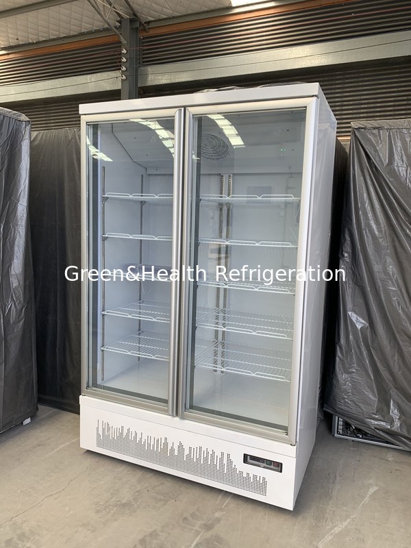Refrigerador vertical comercial de 2 puertas de vidrio, refrigerador de alcance, enfriador de bebidas comercial