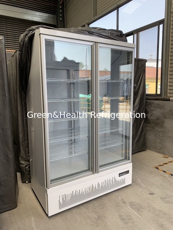 Refrigerador vertical comercial de 2 puertas de vidrio, refrigerador de alcance, enfriador de bebidas comercial