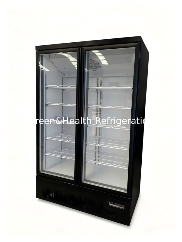 Refrigerador vertical comercial de 2 puertas de vidrio, refrigerador de alcance, enfriador de bebidas comercial