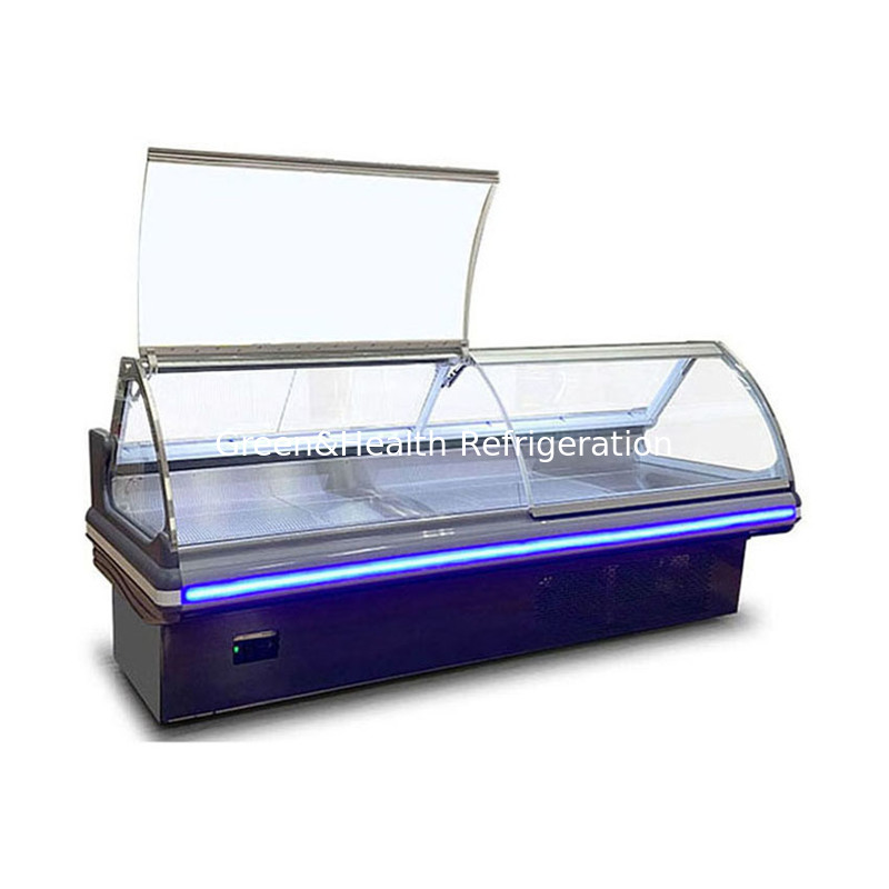 Estructura de acero inoxidable de vidrio horizontal almacenamiento comercial de alimentos cocinados congelador refrigerado