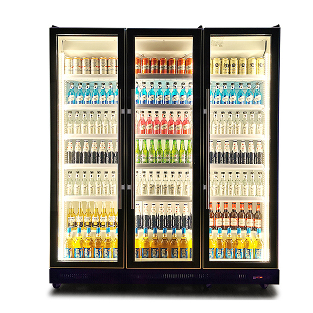 Puertas de vidrio comerciales Iluminación múltiple vertical Display de refrigeración de bebidas Congelador