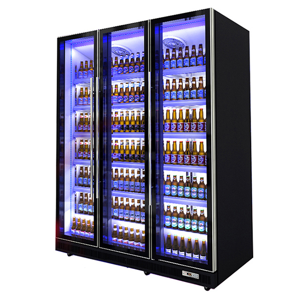 Puertas de vidrio comerciales Iluminación múltiple vertical Display de refrigeración de bebidas Congelador