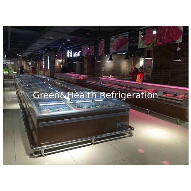 Congelador isla horizontal de exhibición para almacenamiento de alimentos congelados en supermercado