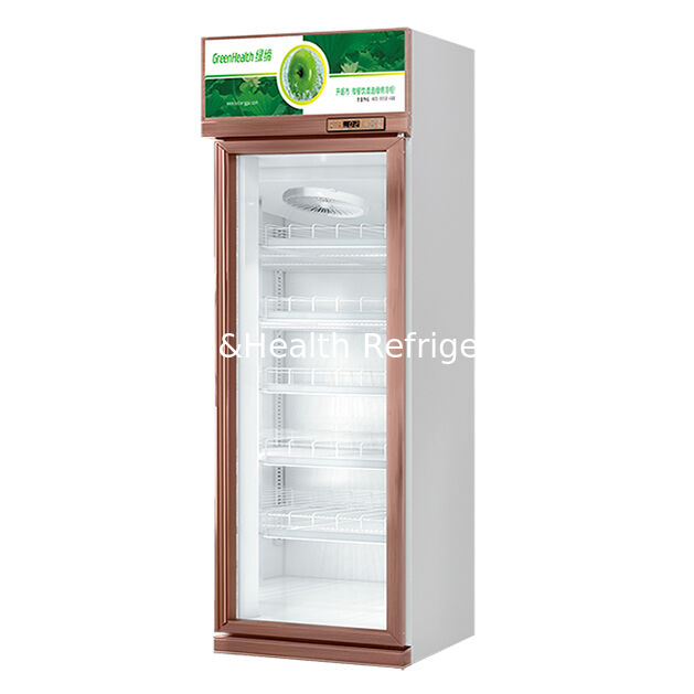 Refrigerador de exhibición de lujo para bebidas de color champán con puerta individual