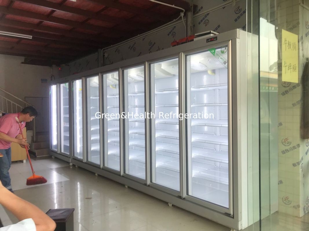 Tienda de cadena de almacenamiento con estantería ajustable 2 puerta de vidrio congelador para alimentos congelados con ventilador de refrigeración