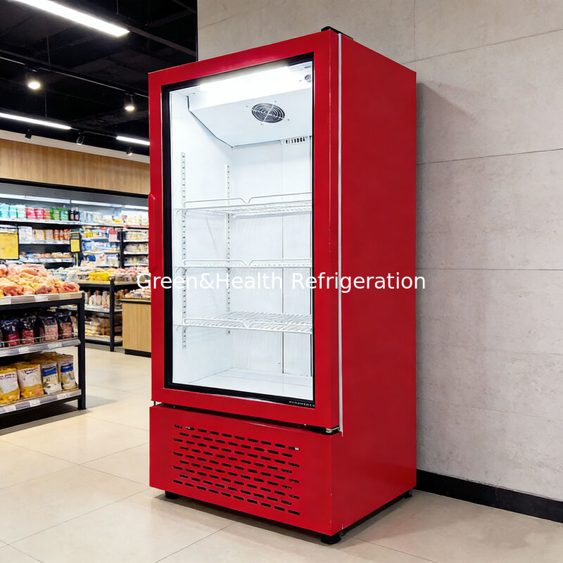 Refrigerador Vertical de Puerta de Vidrio Individual Comercial Enfriado por Ventilador para Bebidas para Supermercados y Tiendas de Conveniencia