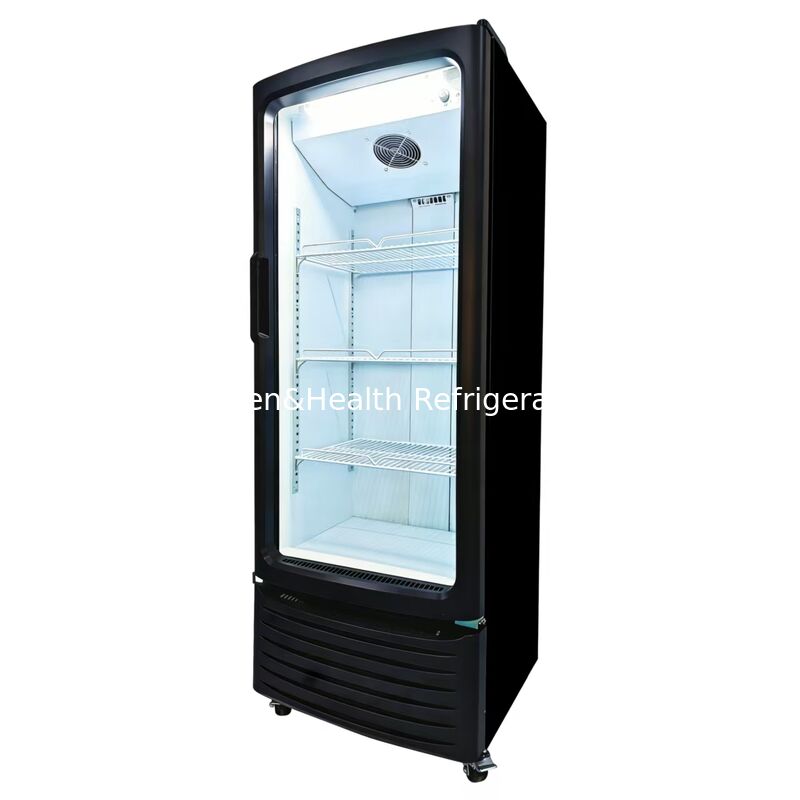 Refrigerador de Exhibición Comercial de Vidrio Templado Individual para Supermercado, Enfriador Vertical, Equipo de Refrigeración para Bebidas con Enfriamiento por Ventilador