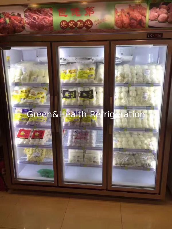 Tienda de cadena de almacenamiento con estantería ajustable 2 puerta de vidrio congelador para alimentos congelados con ventilador de refrigeración