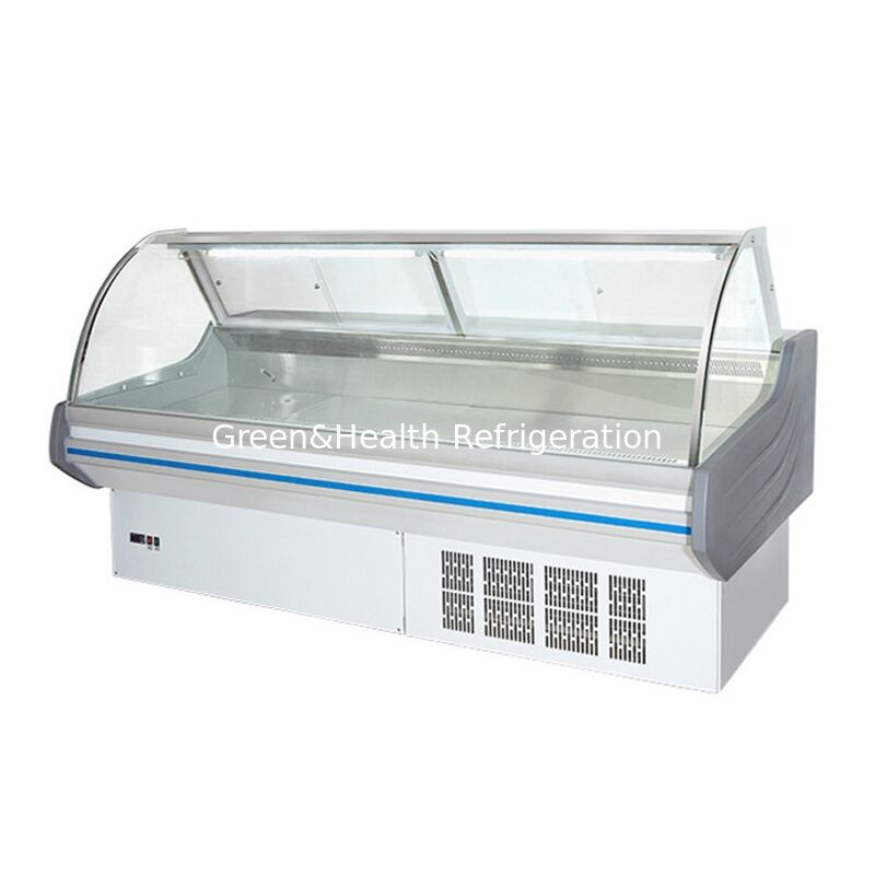 Frigorífico comercial horizontal de pantalla de alimentos cocidos con luz LED y enfriamiento por ventilador en construcción de acero inoxidable