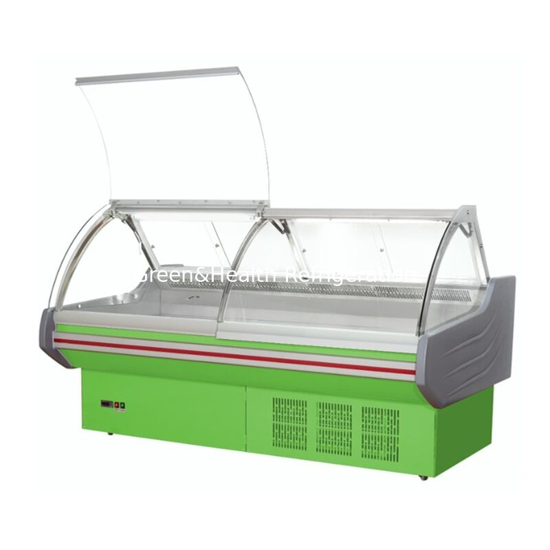 Frigorífico comercial horizontal de pantalla de alimentos cocidos con luz LED y enfriamiento por ventilador en construcción de acero inoxidable