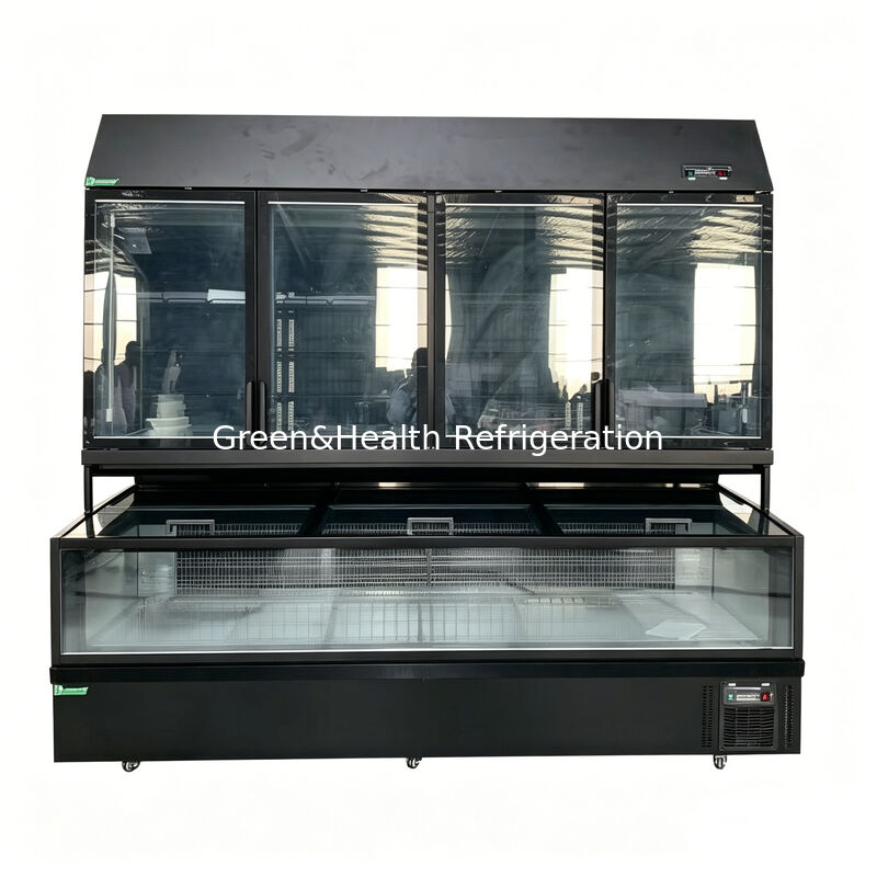 Congelador de isla de doble función con exterior de acero inoxidable / vidrio y capacidad de 850L para pantalla de supermercado