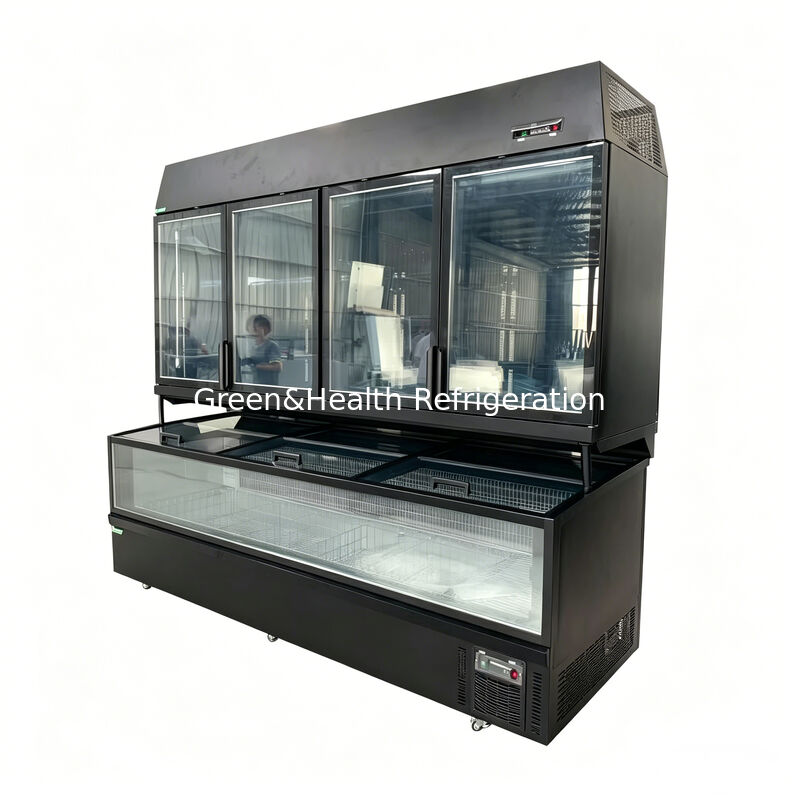 Congelador de isla de doble función con exterior de acero inoxidable / vidrio y capacidad de 850L para pantalla de supermercado