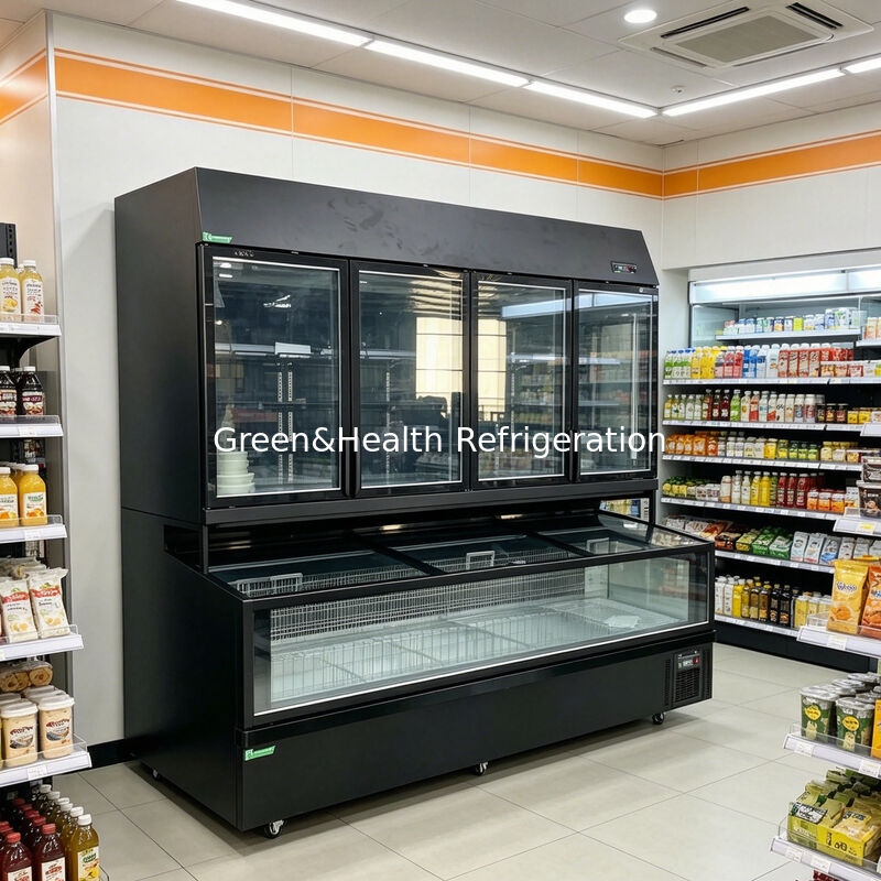 Congelador de isla de doble función con exterior de acero inoxidable / vidrio y capacidad de 850L para pantalla de supermercado