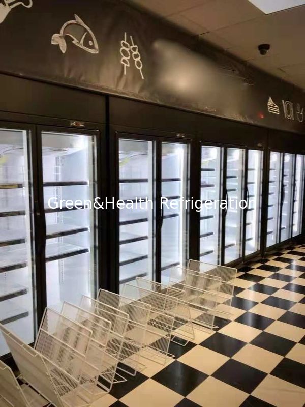 Tienda de cadena de almacenamiento con estantería ajustable 2 puerta de vidrio congelador para alimentos congelados con ventilador de refrigeración