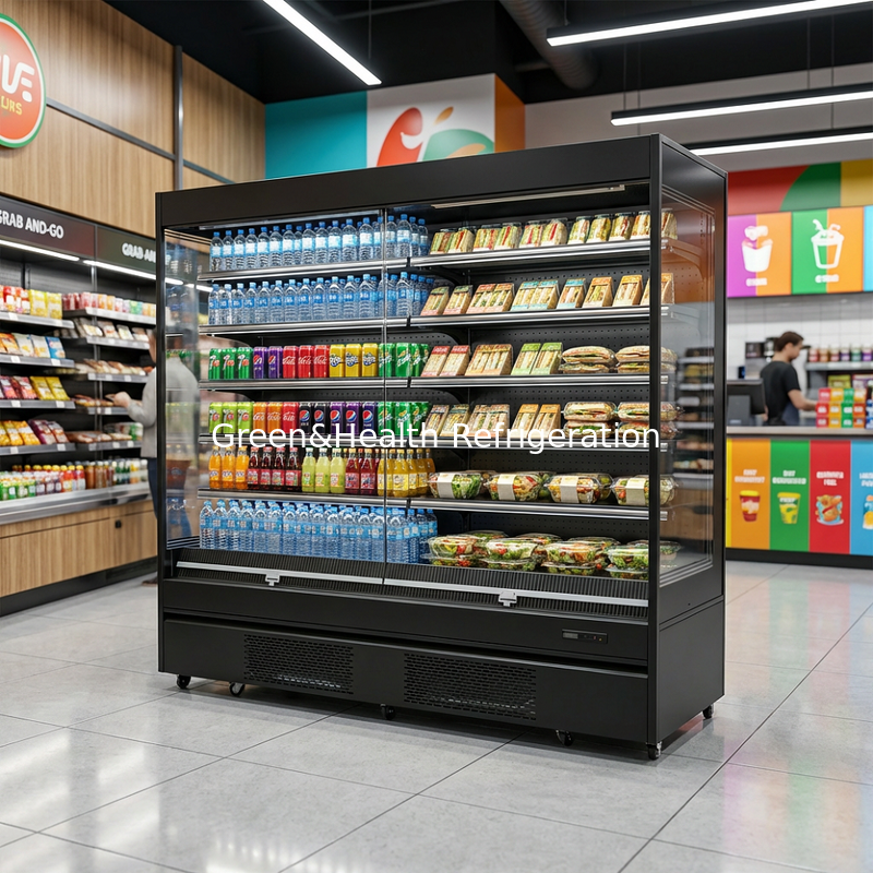 8ft Black Color Supermarket Multideck  Reach In Merchandiser Refrigerated Display Fridge Chiller