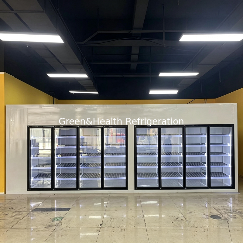 Commercial Pu Panel Display Glass Door Cold Storage Chamber Room Walk In Freezer For Supermarket