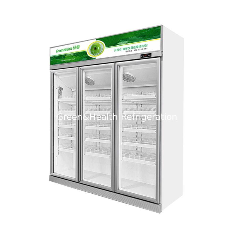 Refrigerador de refrescos comercial GreenHealth LG-1000W de 3 puertas, unidad de montaje superior, 0–10 °C