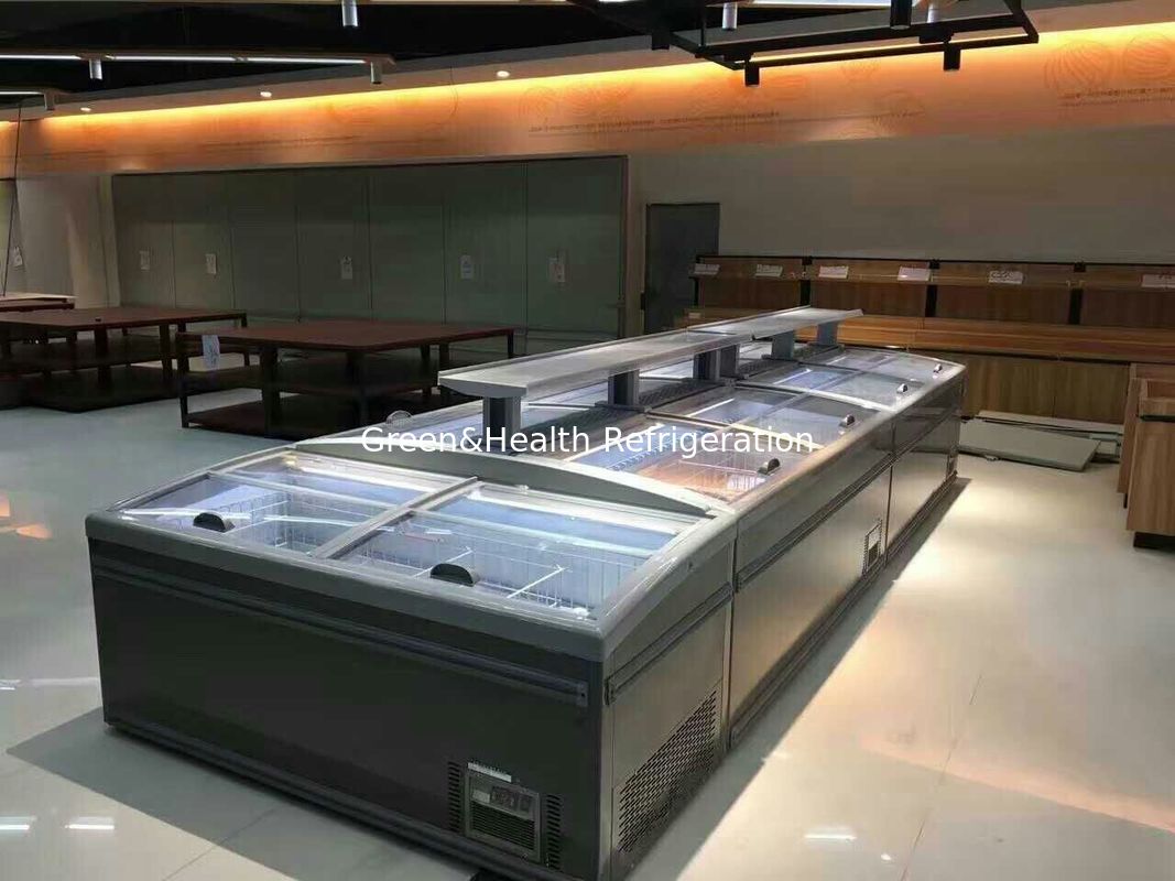Tipo de pantalla flexible Puerta de vidrio Deshielo automático Supermercado Island Freezer