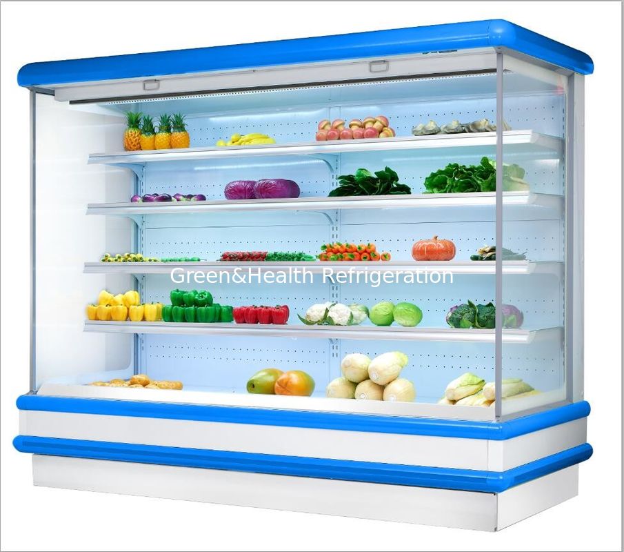 El refrigerador enchufable de la exhibición abierta multi de la cubierta de la fruta del supermercado enchufa el tipo refrigerador de tragante abierto de la exhibición