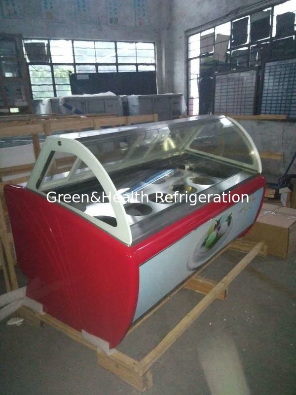 Congelador de exhibición de helados comercial eficiente en energía con tapa de vidrio curvada y compresor Danfoss