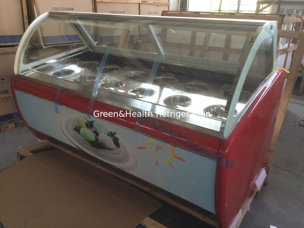 Congelador de exhibición de helados comercial eficiente en energía con tapa de vidrio curvada y compresor Danfoss