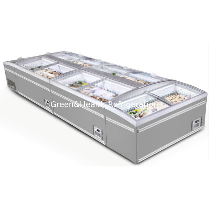 Congelador comercial con puertas corredizas de vidrio y descongelamiento automático con compresor Danfoss
