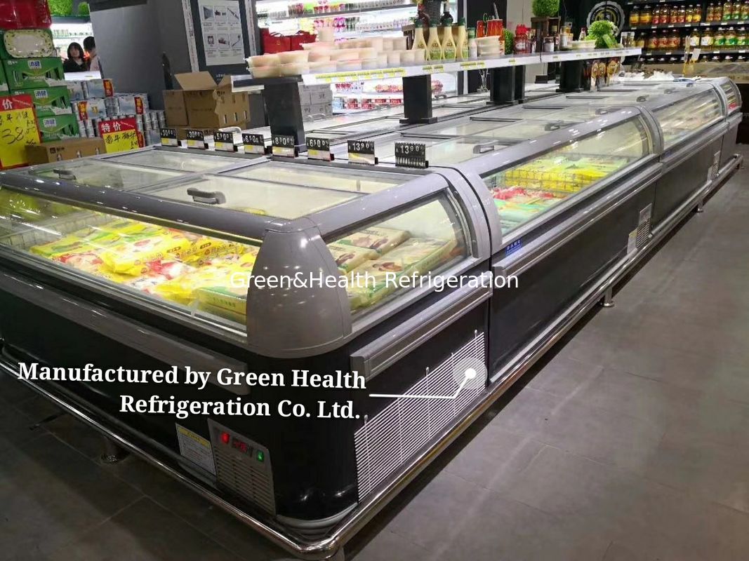 1Congelador de pantalla de isla comercial de.9m con luz LED y refrigerante R404a 2100x890x890mm Congelador de caja
