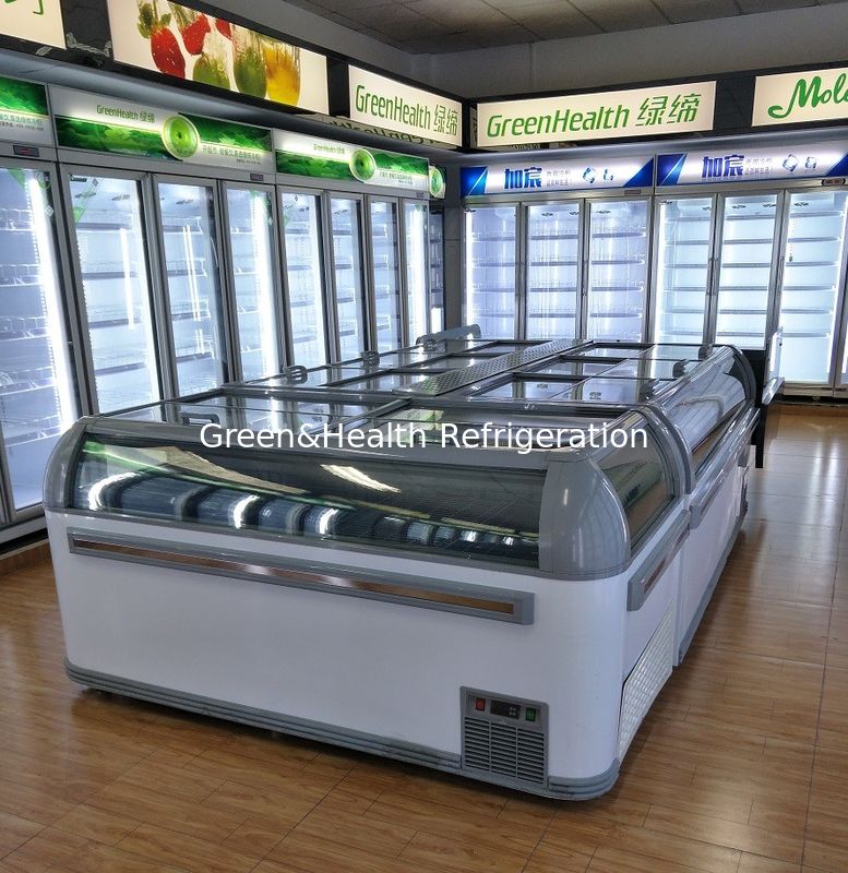 1Congelador de pantalla de isla comercial de.9m con luz LED y refrigerante R404a 2100x890x890mm Congelador de caja