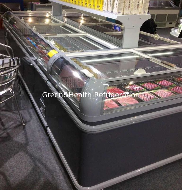 1Congelador de pantalla de isla comercial de.9m con luz LED y refrigerante R404a 2100x890x890mm Congelador de caja