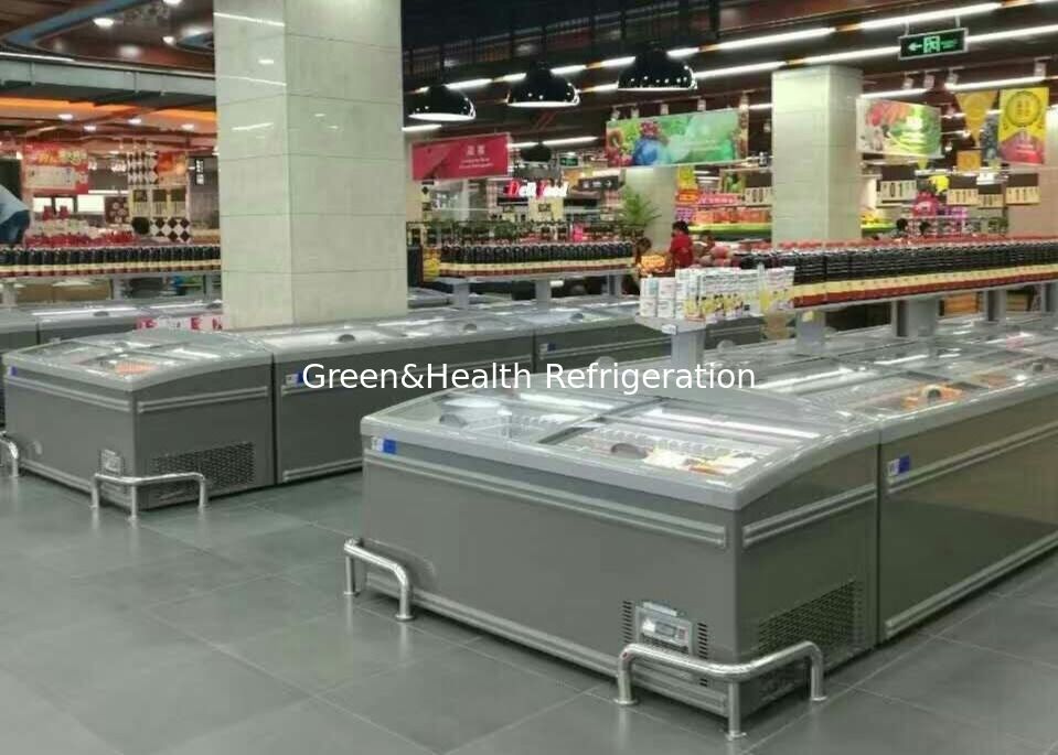 Congelador combinado supermercado de la isla de la puerta deslizante para la carne