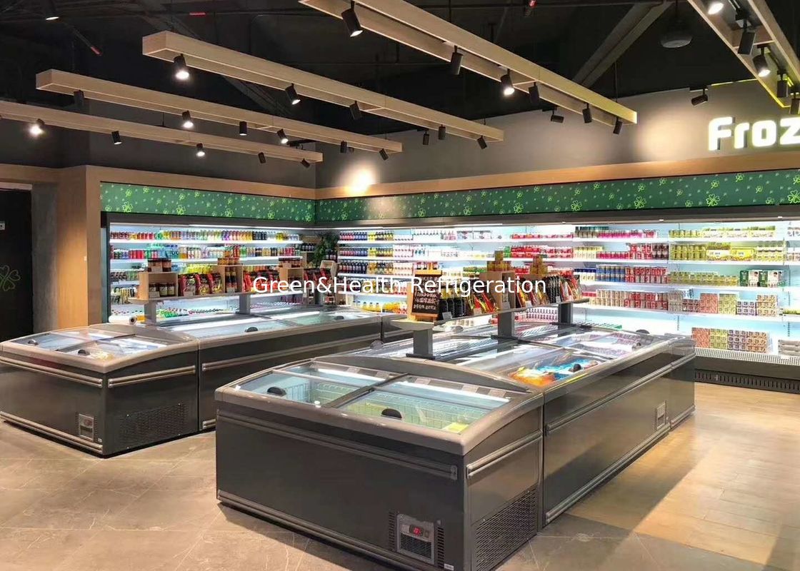 Congelador combinado supermercado de la isla de la puerta deslizante para la carne