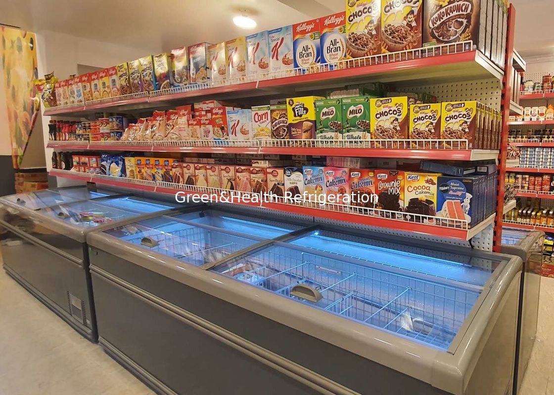 Congelador combinado supermercado de la isla de la puerta deslizante para la carne